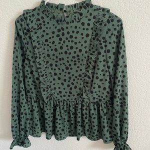 Green Polkadot Blouse